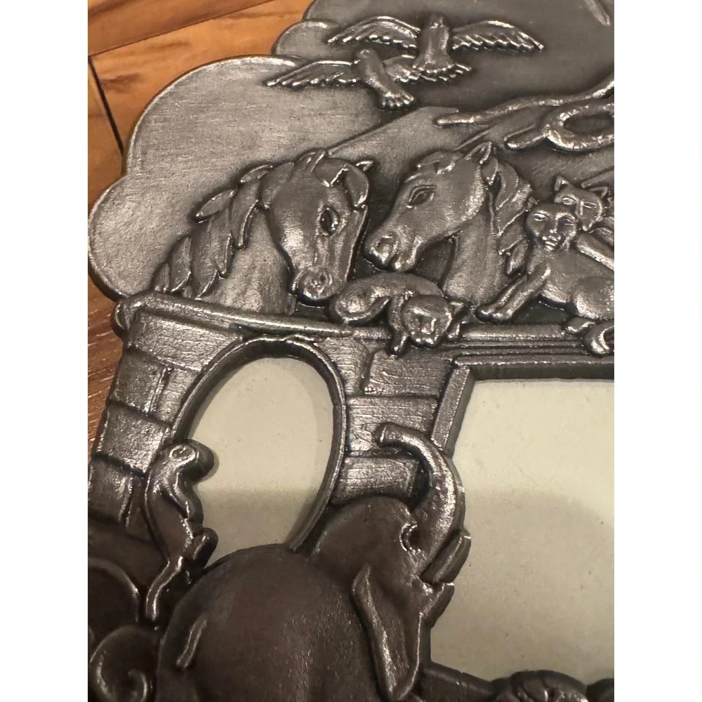 Vintage Pewter Noahs Ark 3D Picture Frame‎ Nursery Decor